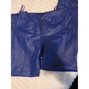 Metrostyle Royal Blue Genuine Leather Zip Front  Pants with tasselsSize 10